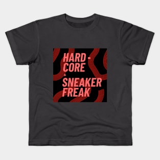 Hard-core Sneaker Freak with Coral Pink Typography Kids T-Shirt